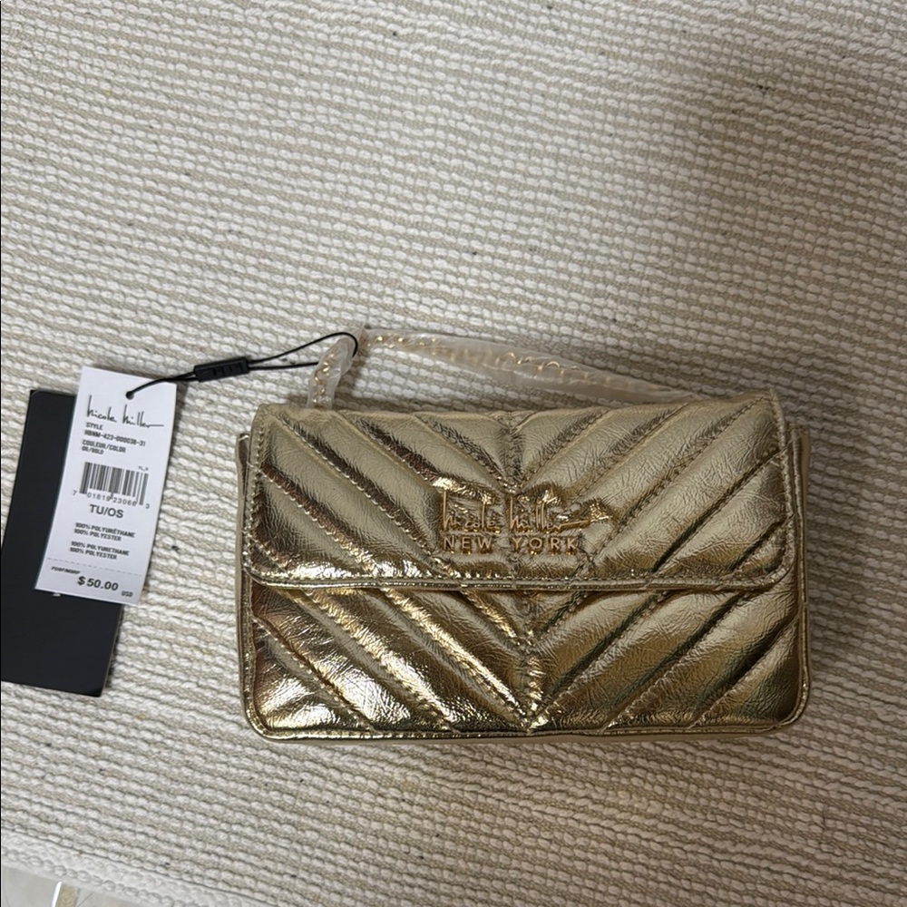 Nicole Miller Gold Quilted Crossbody Bag